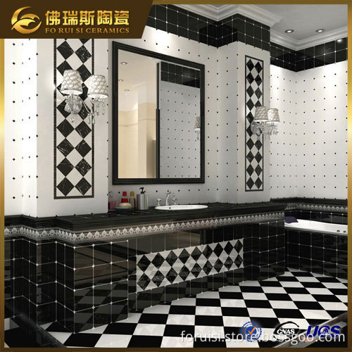 Item:FS45028 Ceramic Bathroom Black and White Mosaic Bathroom Floor Tiles